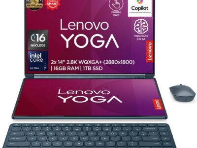 LAPTOP LENOVO YOGA BOOK 9 14IAH10/CORE ULTRA 7 255H  2.0 GHZ/16GB/1TB SSD/CON IA/14 2 PANTALLAS OLED 2.8K/360°/CON PLUMA Y FOLIO/TECLADO RETROILUMINADO/COLOR AZUL VERDOSO MAREAL/WIN 11 HOME/1YCS