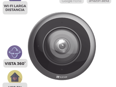 Cámara IP Fisheye 360° / 3K+ (2320x2320) / Wi-Fi Dual Banda 2.4/5 GHz / IR 10 m (32.8 ft) / Audio Bidireccional / MicroSD 512GB / H.265