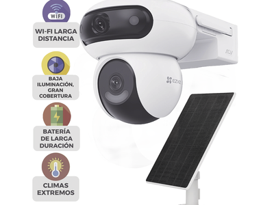 Cámara IP Solar / Doble Lente 4MP+4MP / Wi-Fi 6 / 4G LTE / Batería 10,400 mAh / Panel Solar 8W / IP65