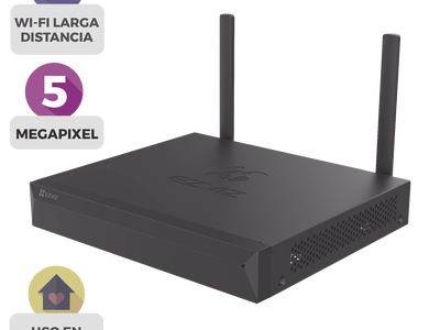 NVR IP / 4 Canales / 5 Megapixel (3K) / Wi-Fi 2.4 GHz Dual Antena / H.265/H.264 / HDMI 2592x1944 / Almacenamiento 8TB / ONVIF