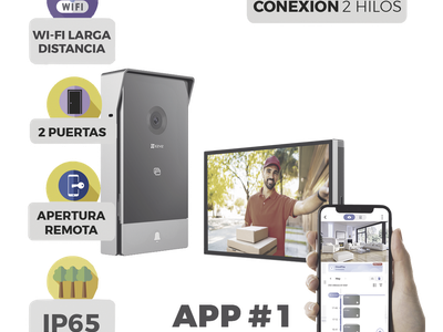 Videoportero IP / 2 Hilos / Monitor 7' Touchscreen / 2K 162° / Wi-Fi Dual 2.4/5 GHz / 2 Salidas de Apertura / IP65