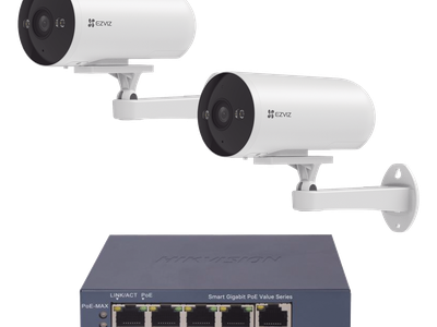 Kit de Videovigilancia PoE / 2 Cámaras IP 3 Megapixel / Switch 4 Puertos PoE+ Gigabit / Visión Nocturna a Color / IP67 / Audio Bidireccional / Luz y Sirena