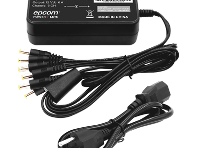 Fuente de Poder / 6 Salidas Jack Macho / 12 Vcc / 6 A / Entrada 100-240 VCA / 72 W / 117x62x34 mm (0.38x0.20x0.11 ft)