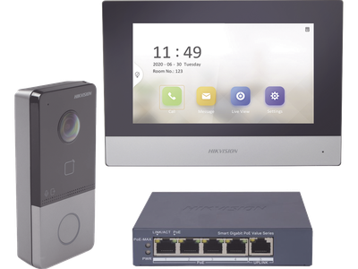Kit Videoportero IP / Monitor 7" Táctil / 1080p / 129° / IR 3 m (9.84 ft) / IP65 / PoE / MIFARE / 1 Departamento